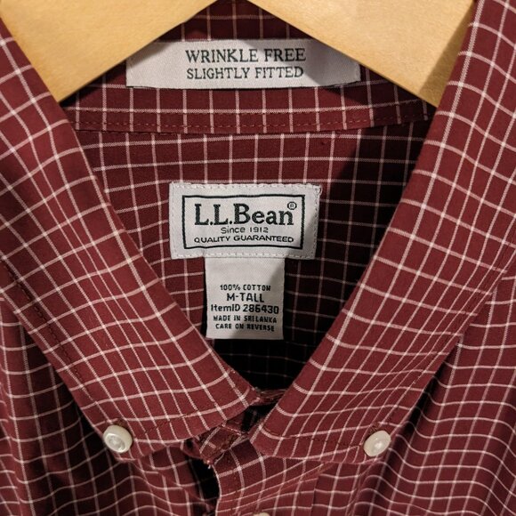 LLBean Slightly Fitted Red Wrinkle-Free Check Shirt Size Medium Tall - Picture 2 of 11